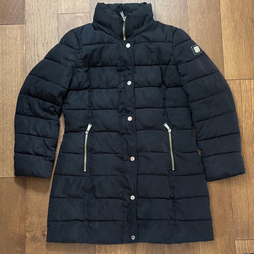 Calvin Klein Black Quilted Long Coat with Zip Pockets - Picture 1 of 9